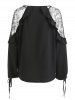Lace Insert Self Tie Keyhole Blouse -  