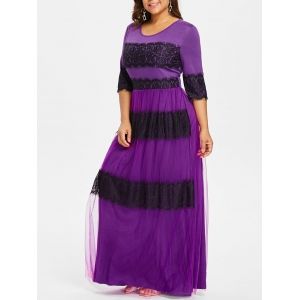 

Plus Size Lace Eyelash Floor Length Dress, Purple