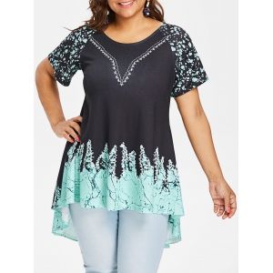 

Printed Plus Size High Low T-shirt, Black