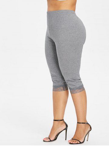 

Plus Size Lace Trim Knee Length Leggings, Gray