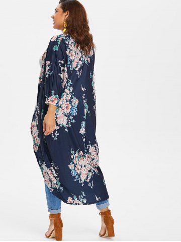 

Plus Size Longline Floral Coat, Cadetblue