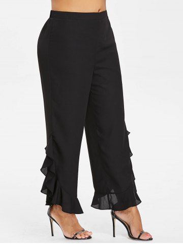 

Plus Size Ruffle Slit Side Wide Leg Pants, Black