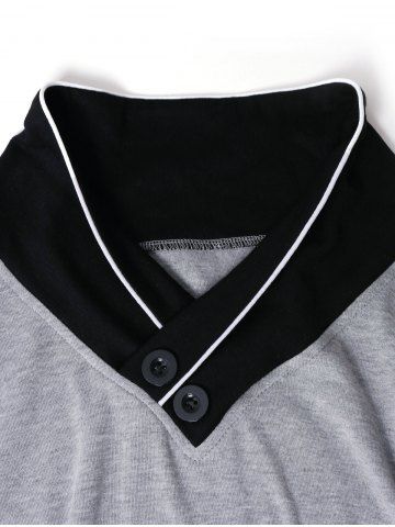 

Button Embellished Long Sleeve Color Block T-shirt, Gray