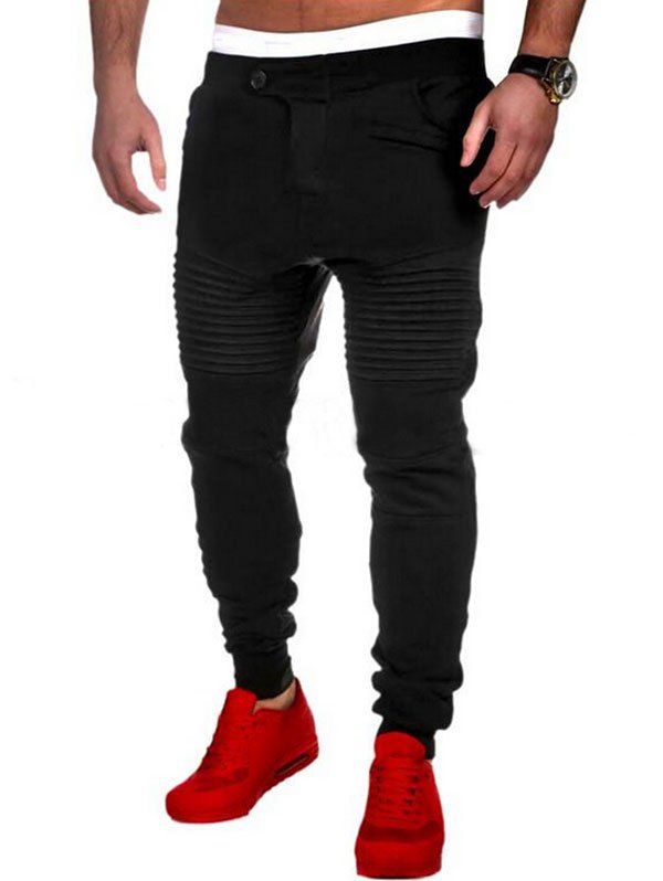 

Button Fly Biker Fleece Jogger Pants, Black