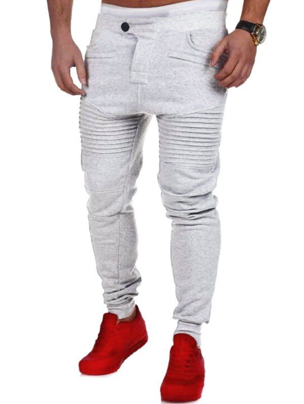 

Button Fly Biker Fleece Jogger Pants, Light gray
