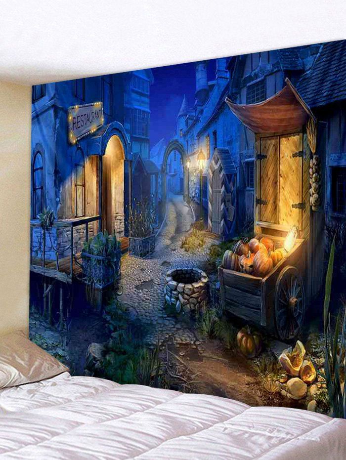 

Wall Hanging Art Halloween Town Print Tapestry, Blue