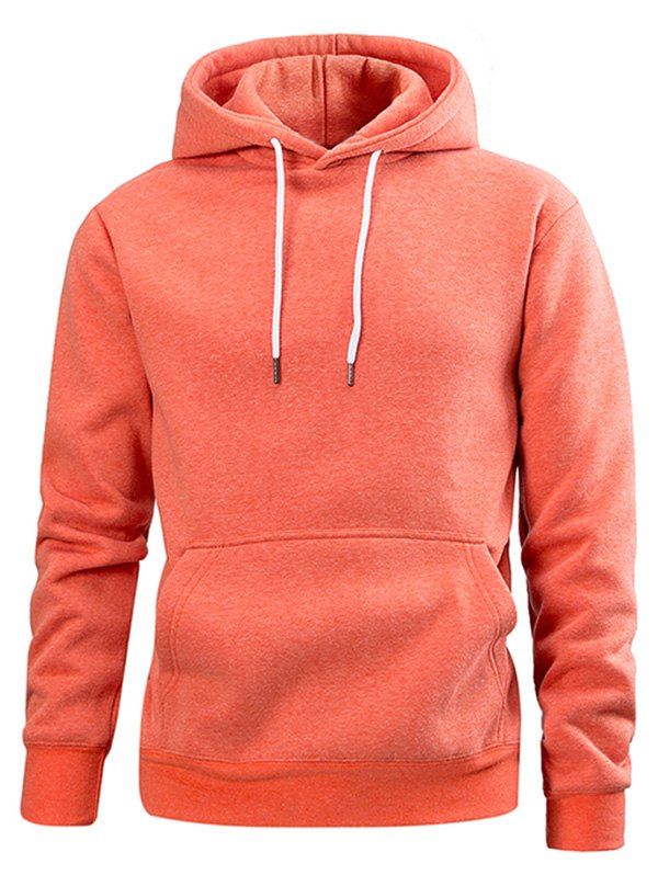 

Drawstring Solid Color Casual Hoodie, Tangerine