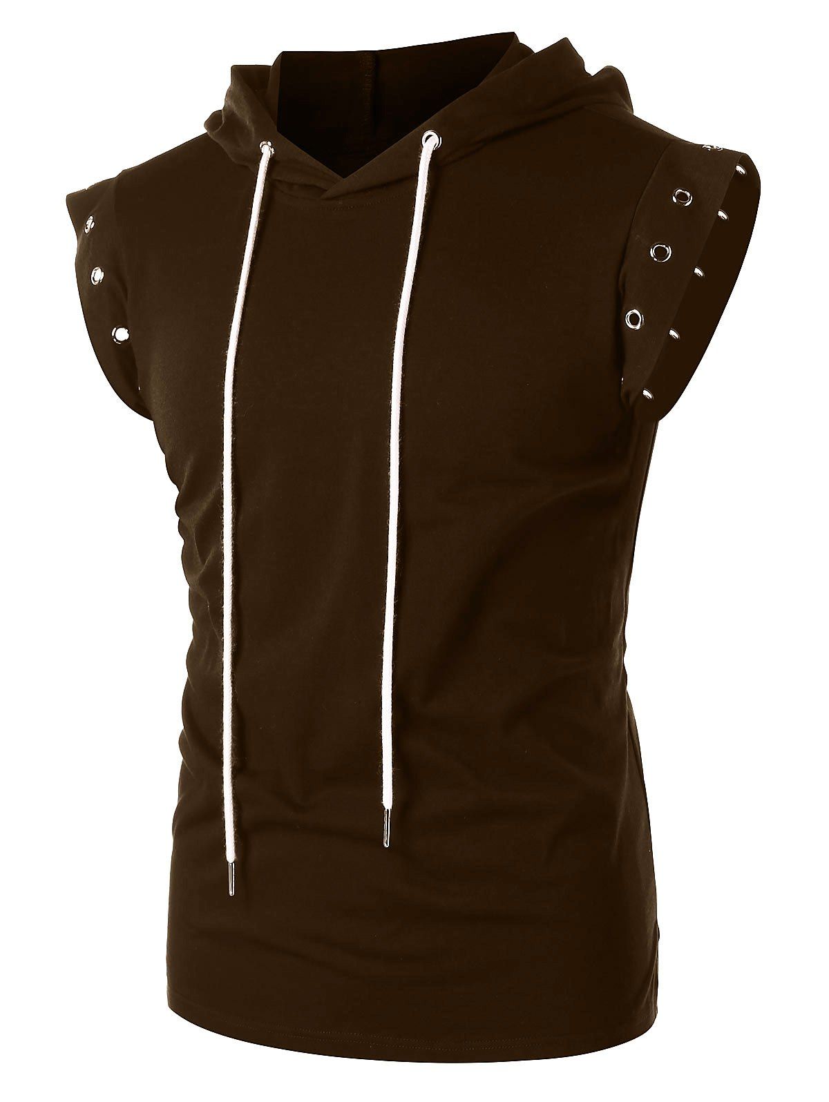 

Solid Color Lace Up Sleeveless Drawstring Hoodie, Coffee