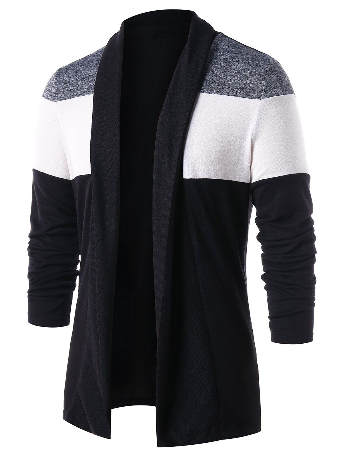 

Casual Color Block Open Front Cardigan, Black