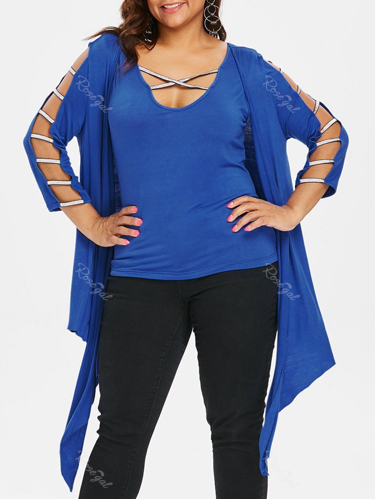 

Plus Size Tank Top and Ladder Cut Cardigan, Blue