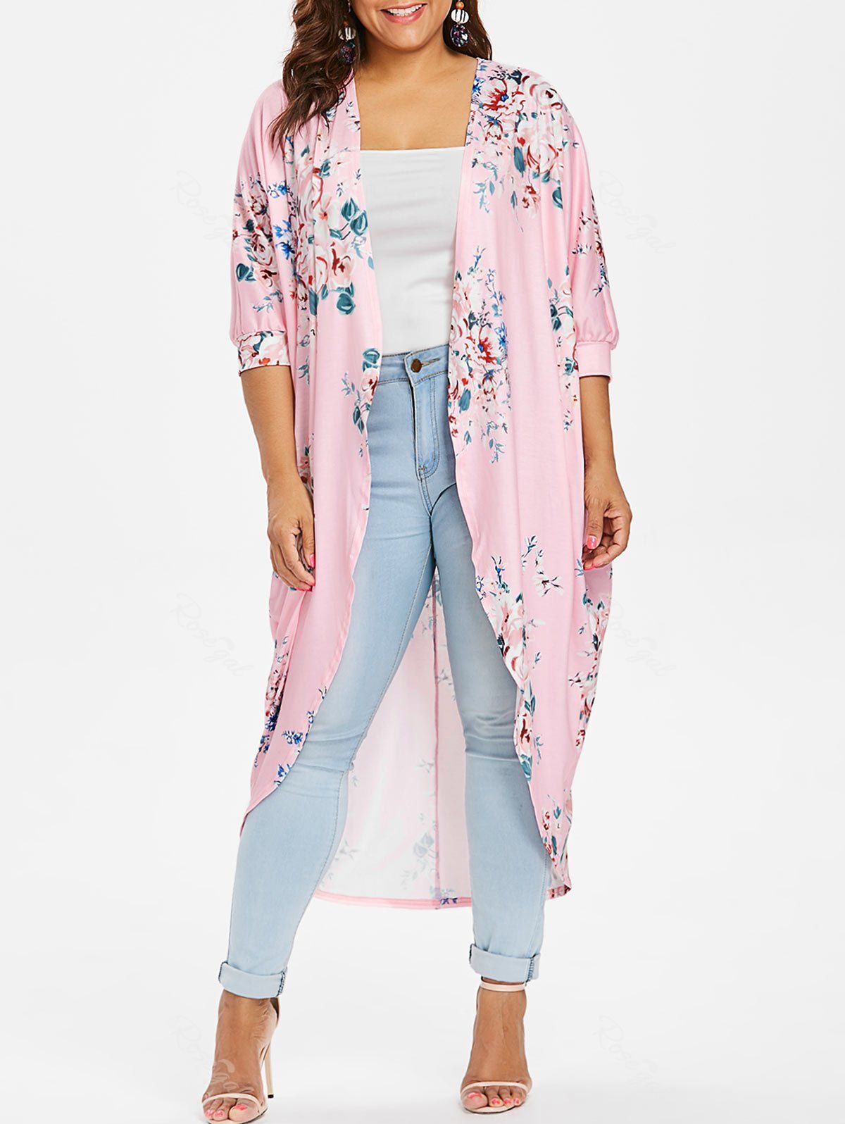 

Plus Size Longline Floral Coat, Light pink