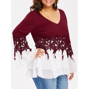 

Plus Size Color Block Blouse, Wine red