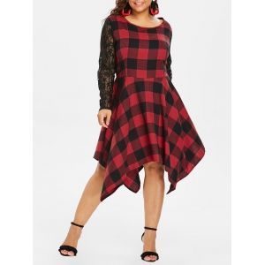 

Plus Size Lace Plaid Handkerchief Dress, Red