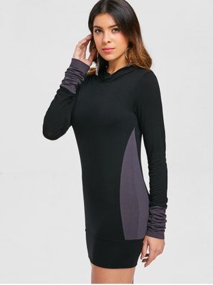 Stylish Hooded Long Sleeve Color Block Slimming Women's Hoodie