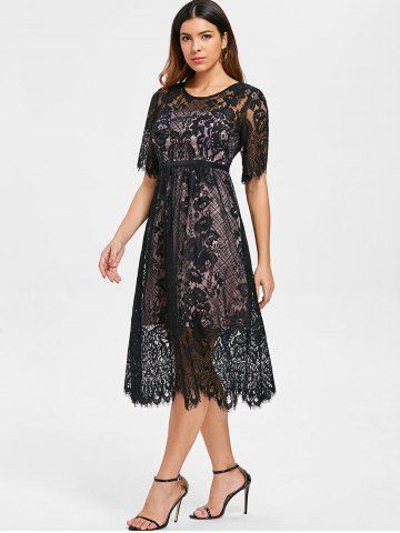 

Lace Overlay Midi Party Dress, Black