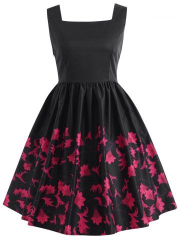 

Square Neck Sleeveless Vintage Dress, Black