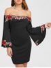 Floral Embroidery Off The Shoulder Dress -  
