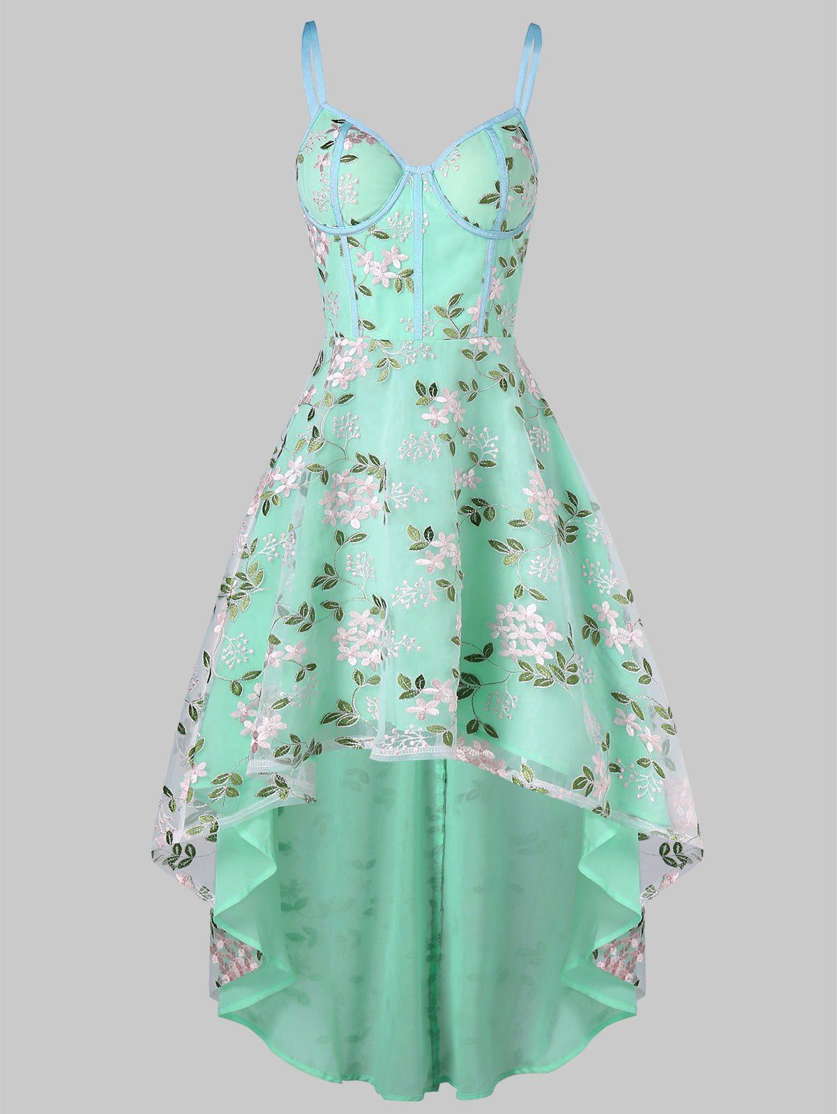 

Embroidery High Low Flare Dress, Multi
