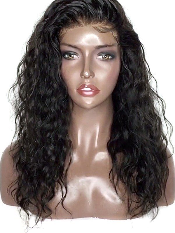 

Long Free Part Water Wave Lace Front Synthetic Wig, Black
