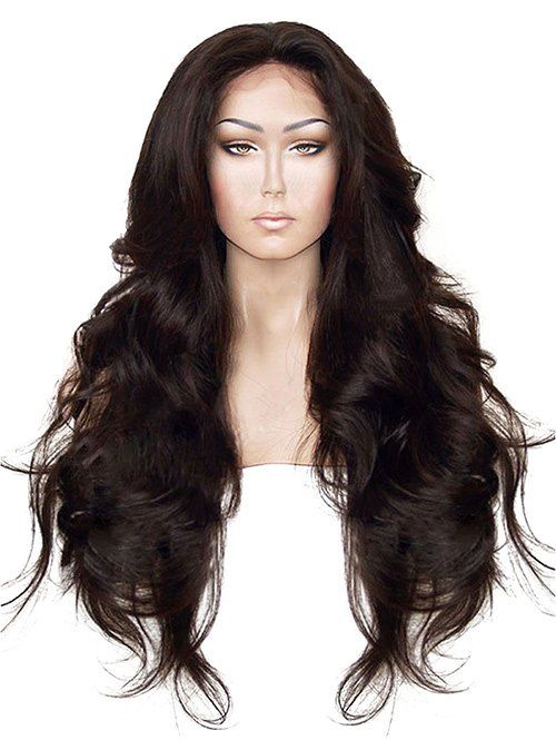 

Long Free Part Wavy Lace Front Synthetic Wig, Deep brown