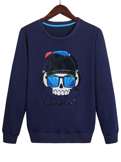 

Casual Skull Wearing Headphones Print Sweatshirt, Deep blue