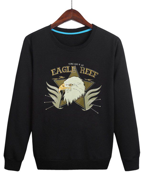 

Hawk Head Print Pullover Sweatshirt, Black