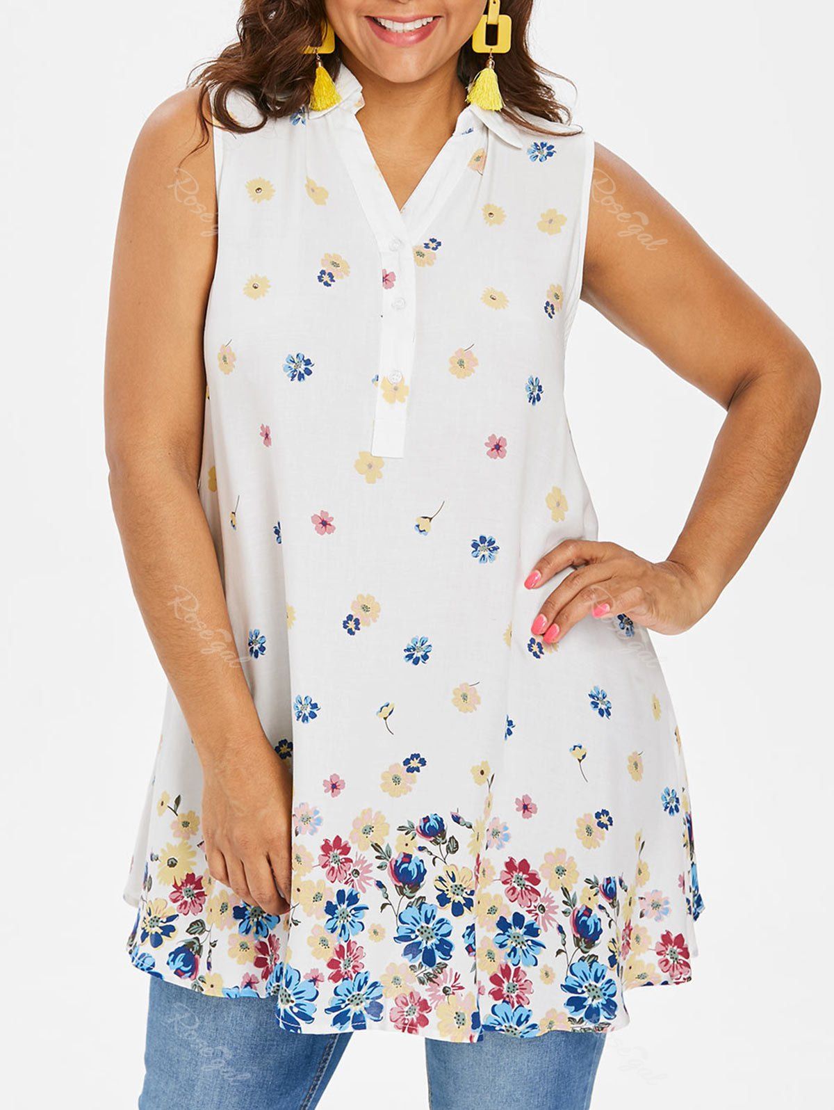 

Rosegal Plus Size Print Swing Tank Top, White