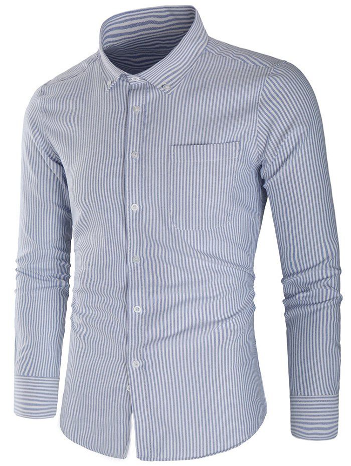 

Slim Fit Stripe Print Button Down Shirt, Blue