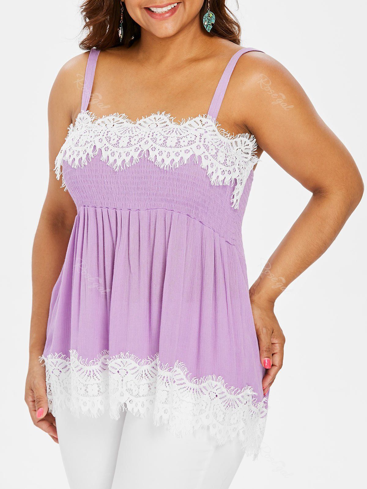 

Plus Size Smocked Bust Crinkle Tank Top, Mauve