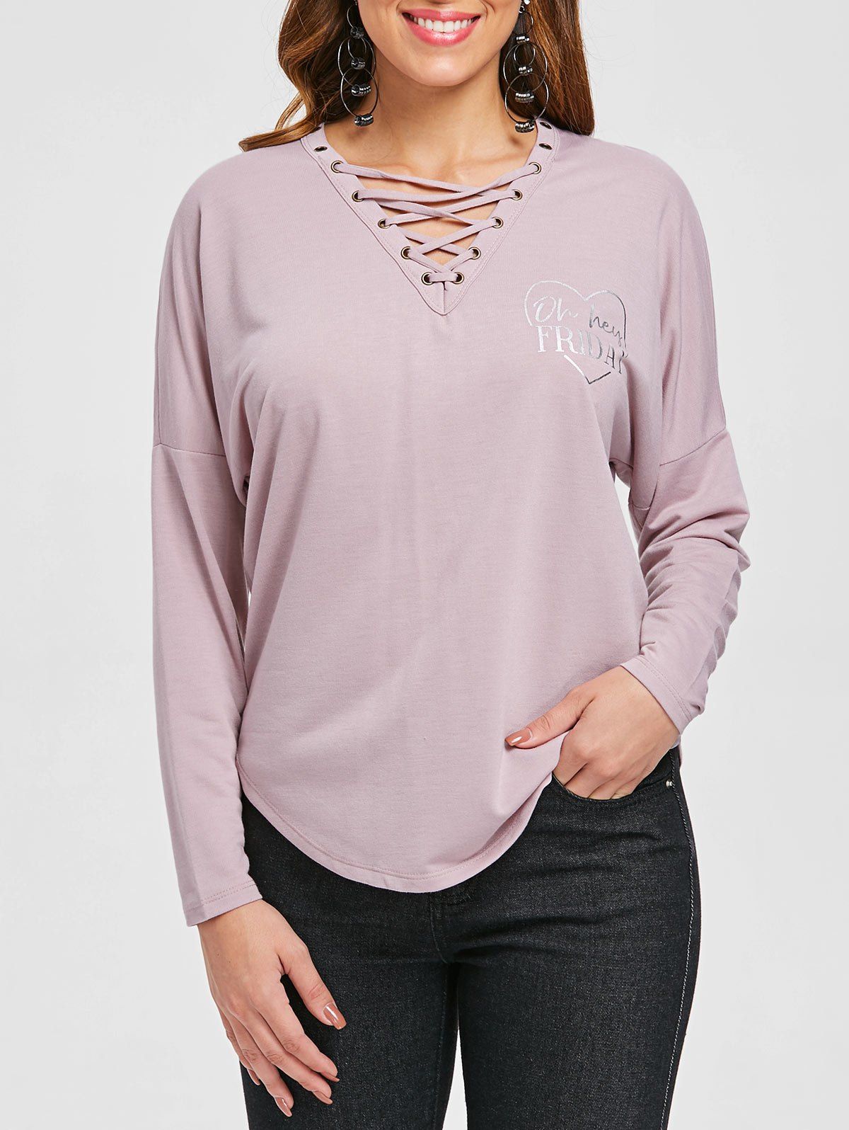 

Criss Cross Long Sleeve Tee, Light pink