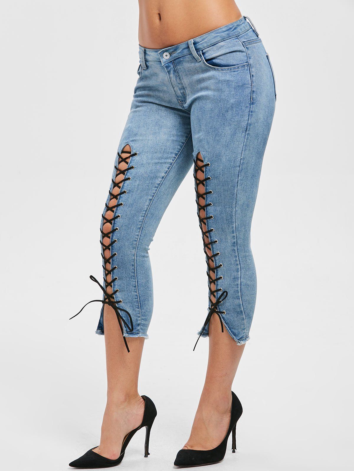 

Lace Up Cropped Jeans, Denim blue