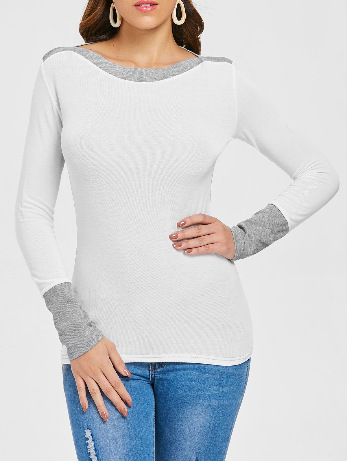 

Color Block Fitted Knit Top, White
