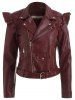 Belt Hem Faux Leather Jacket -  