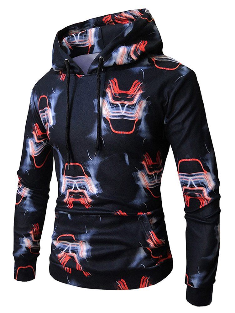 

Robot Face Print Elastic Pocket Fleece Hoodie, Orange