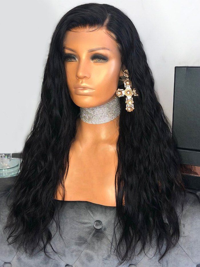 

Long Inclined Bang Corn Hot Wavy Synthetic Wig, Black