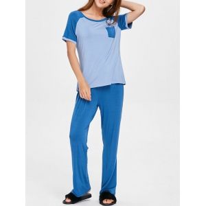 

Short Sleeve Raglan T-shirt and Pants Lounge Set, Blue gray
