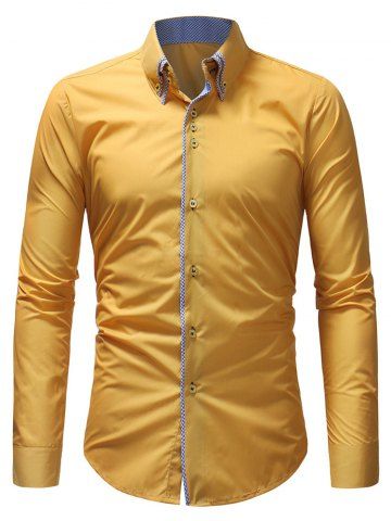 

Button Down Patchwork Double Layer Collar Shirt, Bright yellow