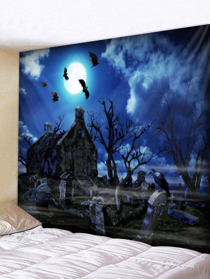 

Wall Hanging Art Halloween Night Castle Print Tapestry, Deep blue