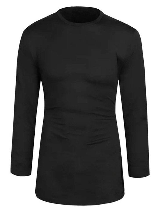 

Casual Solid Color Basic Longline T-shirt, Black