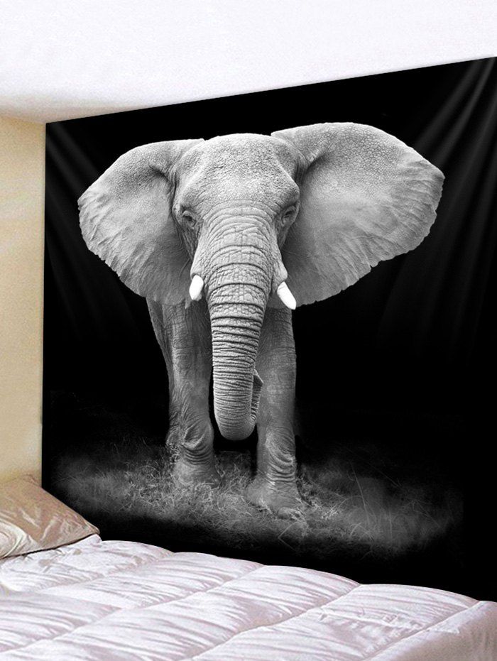 

3D Elephant Print Tapestry Art Decoration, Black