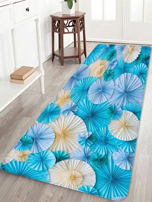 Paper Folded Flowers Printed Home Decor Floor Mat, Multi