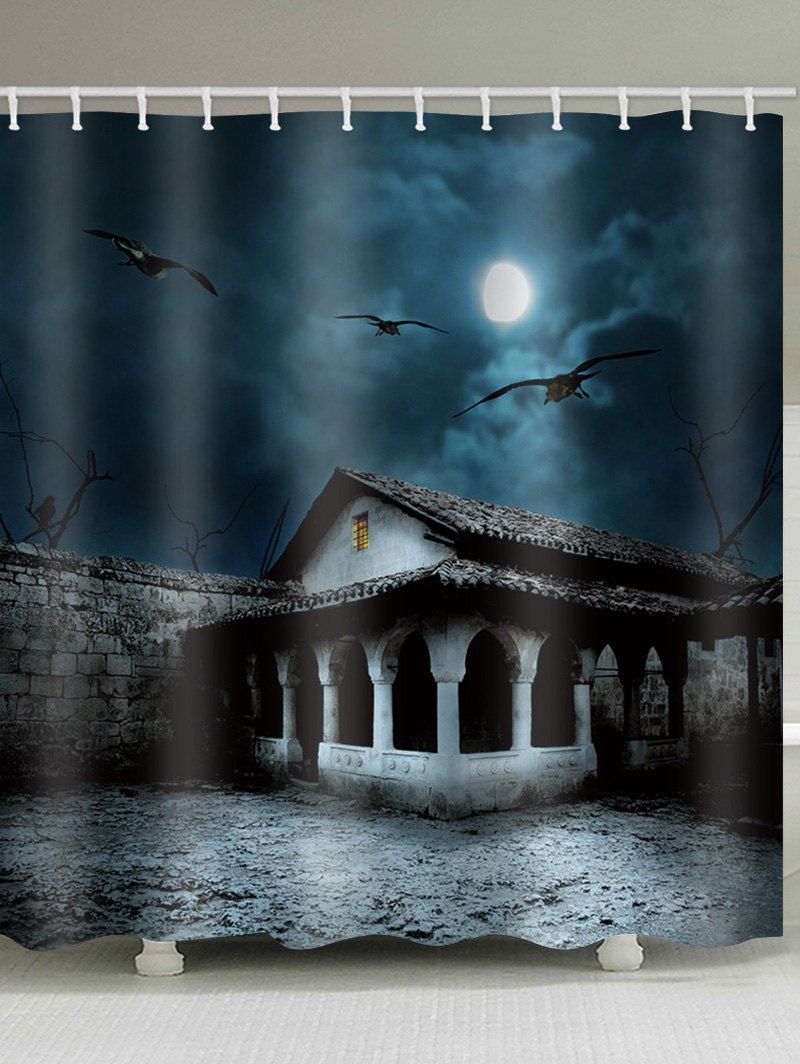 

Halloween Moon Night Terror House Print Bath Curtain, Multi