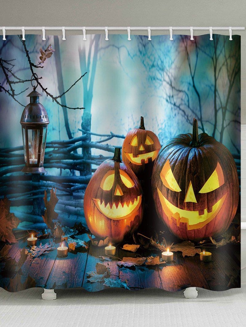

Halloween Forest Pumpkin Lanterns Printed Bath Curtain, Multi