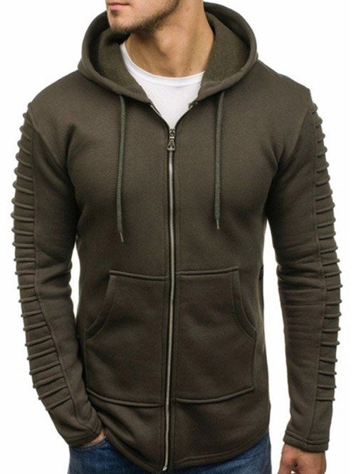 solid pleated sleeve hoodie