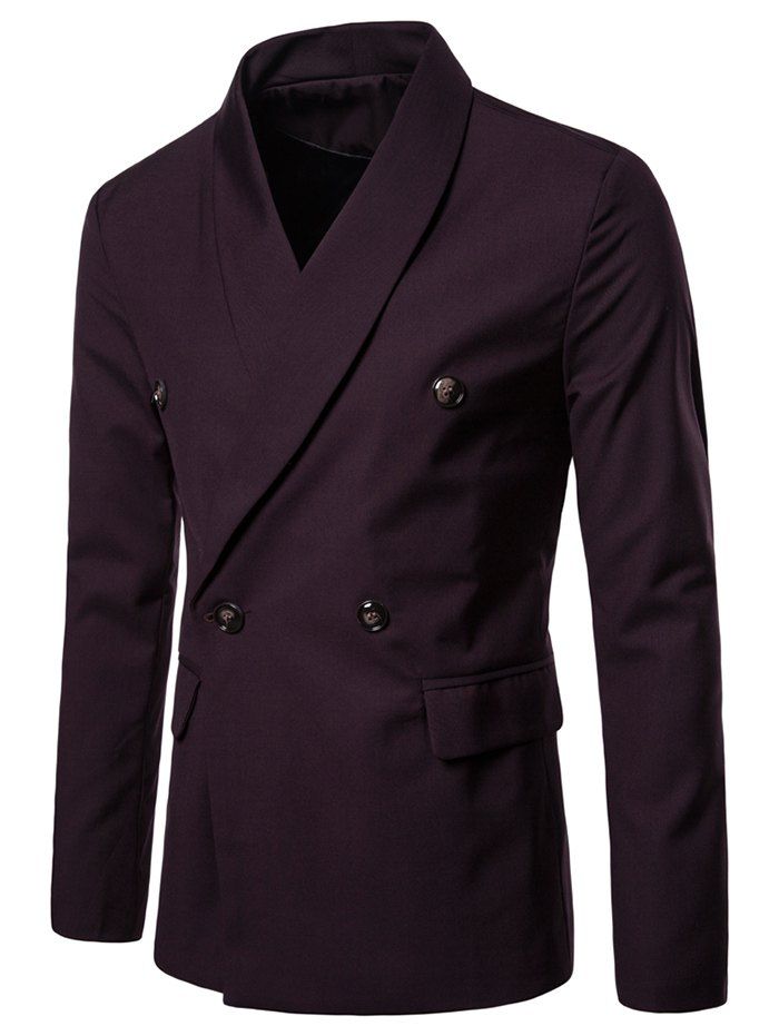 

Shawl Collar Solid Color Blazer, Red wine