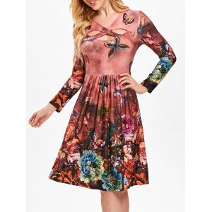 

Criss Cross Cut Out Printed Dress, Multi