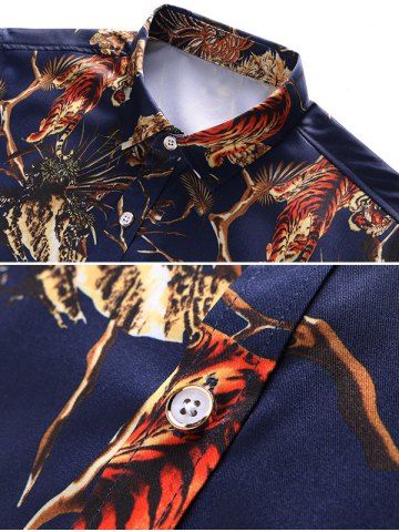 

Tiger Print Button Up Shirt, Deep blue