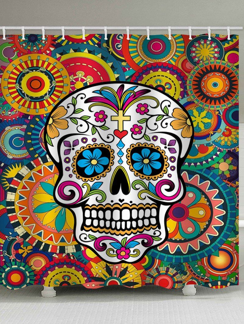 

Mandala Skull Print Waterproof Bathroom Shower Curtain, Multi