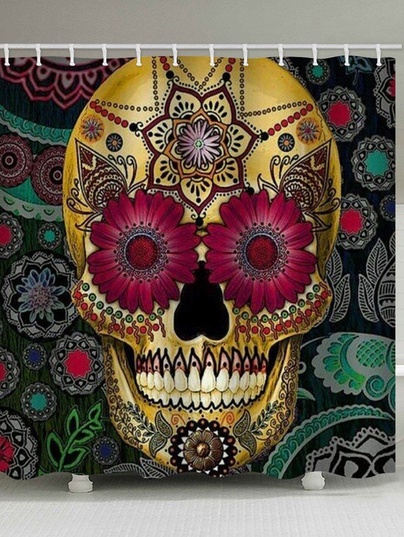 

Skull Mandala Print Waterproof Bathroom Shower Curtain, Multi