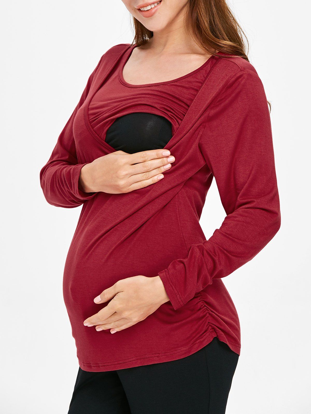 Long Sleeve Elastic Maternity Sleep Top [48% OFF] | Rosegal